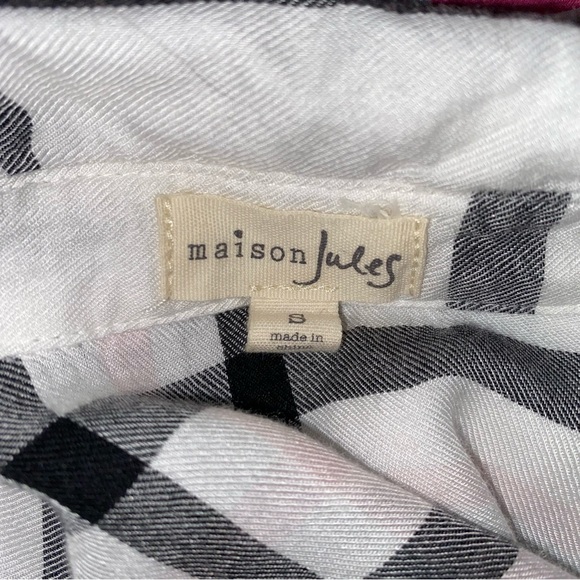 Maison Jules black & white plaid rayon button down shirt size Small - Picture 5 of 6
